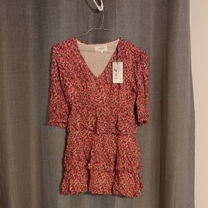 ba&sh Red and White Patterned Mini Dress